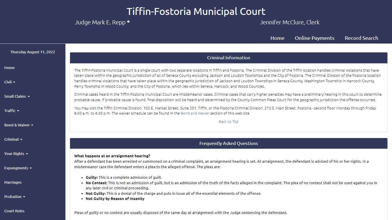 Tiffin/Fostoria Municipal Court - Criminal Information