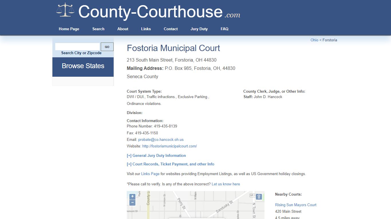 Fostoria Municipal Court in Forstoria, OH - Court Information