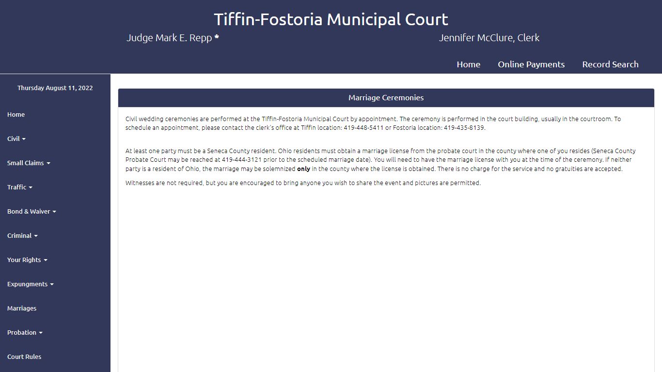 Tiffin/Fostoria Municipal Court - Marriages