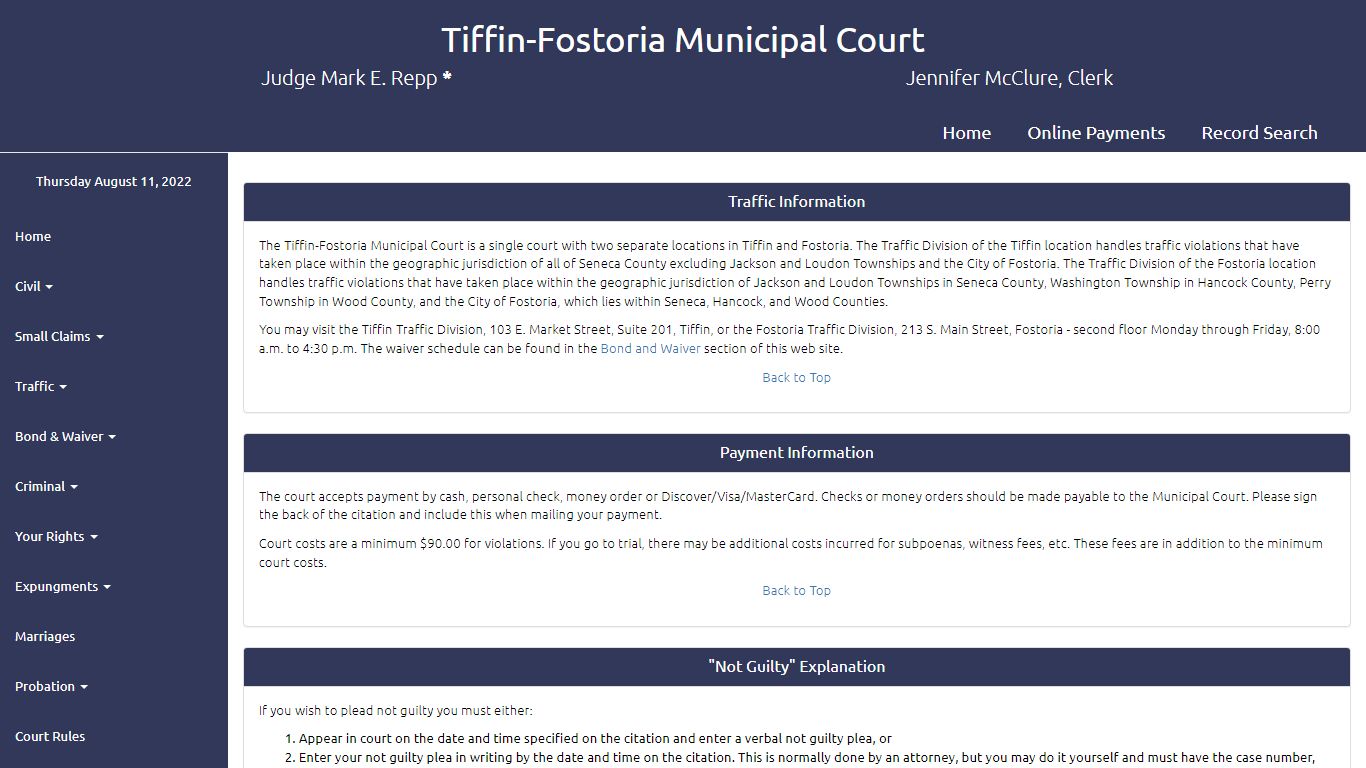 Tiffin/Fostoria Municipal Court - Traffic Information