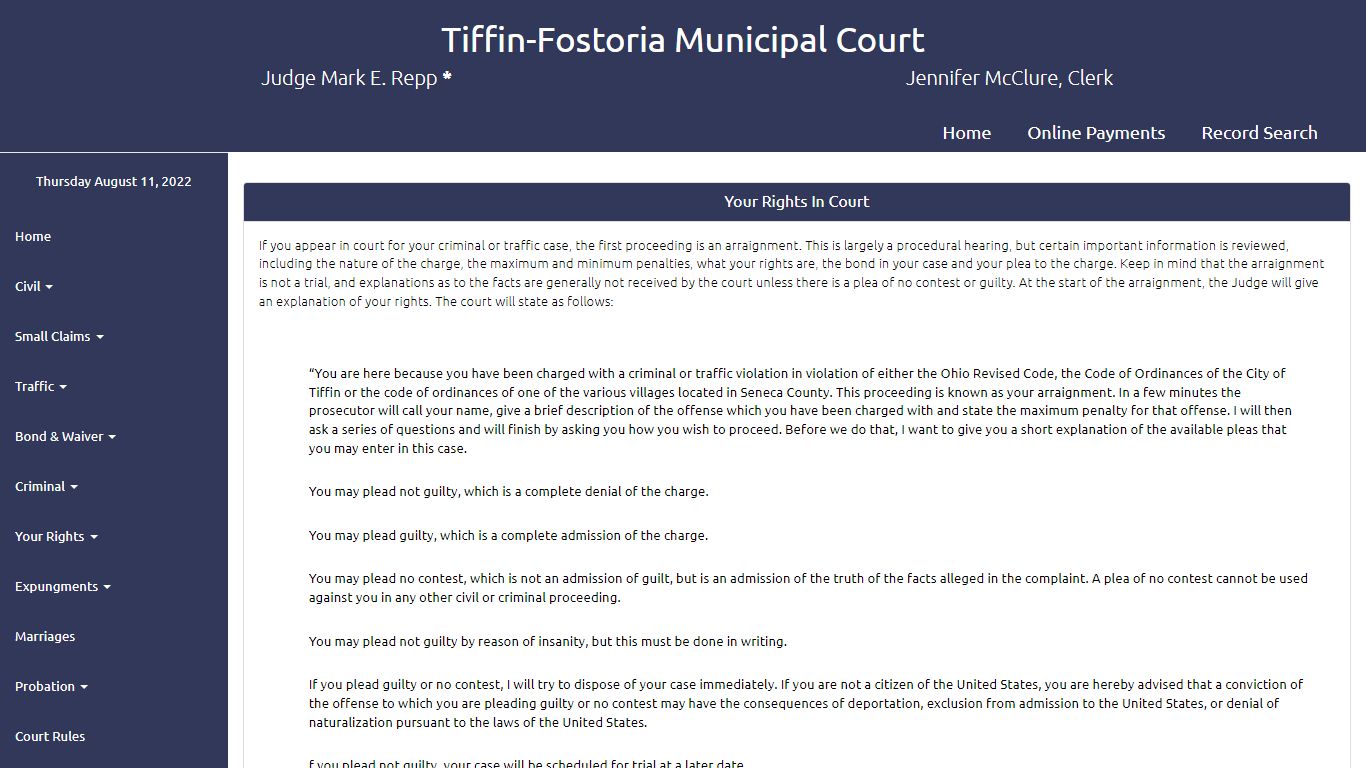 Tiffin/Fostoria Municipal Court - Your Rights